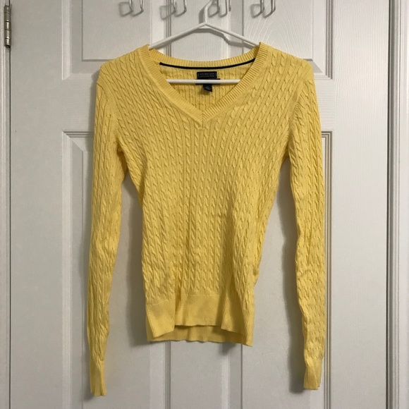 Y2K Tommy Hilfiger Pima Cotton Cable Knit S Long Sleeve Top Yellow V-Neckline - Picture 1 of 5